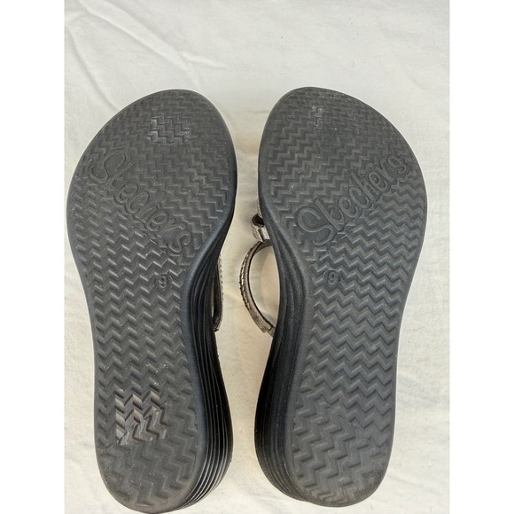 Skechers Womens Pewter Metallic Rhinestone Memory Foam Wedge Sandals Size 9 - Picture 10 of 11